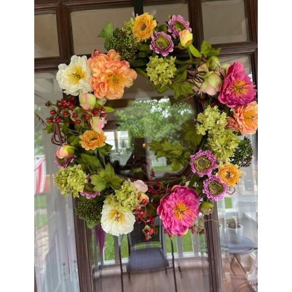 Artificial Wreath Peony Flower 24" Looks Real Bendable Leaves - Picture 4 of 4